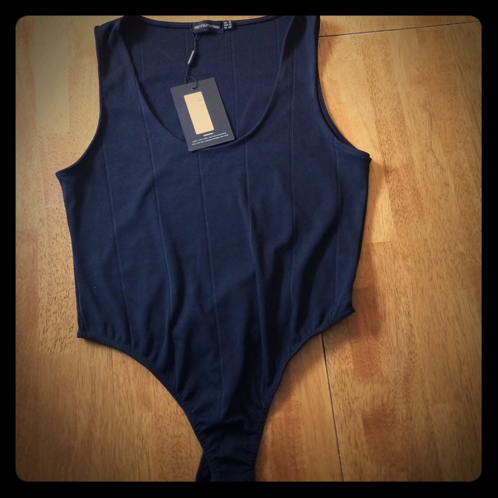 PLT black thong bodysuit - ribbed and stretchy LG